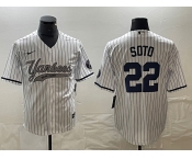 Men's New York Yankees #22 Juan Soto White With Patch Cool Base Stitched Baseball Jersey