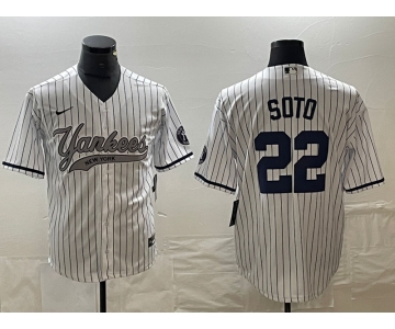 Men's New York Yankees #22 Juan Soto White With Patch Cool Base Stitched Baseball Jersey