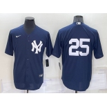 Men's New York Yankees #25 Gleyber Torres No Name Navy Blue Throwback Stitched Cool Base Nike Jersey