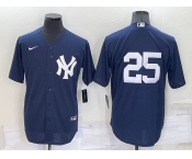 Men's New York Yankees #25 Gleyber Torres No Name Navy Blue Throwback Stitched Cool Base Nike Jersey