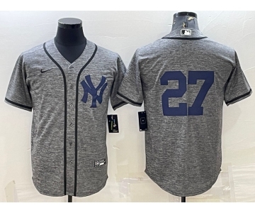 Men's New York Yankees #27 Giancarlo Stanton No Name Grey Gridiron Cool Base Stitched Jerseys