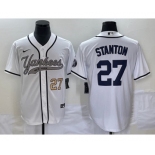 Men's New York Yankees #27 Giancarlo Stanton Number White With Patch Cool Base Stitched Baseball Jersey