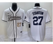 Men's New York Yankees #27 Giancarlo Stanton Number White With Patch Cool Base Stitched Baseball Jersey