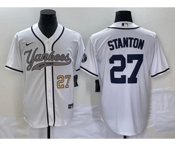 Men's New York Yankees #27 Giancarlo Stanton Number White With Patch Cool Base Stitched Baseball Jersey