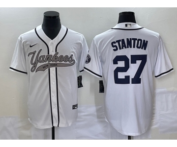 Men's New York Yankees #27 Giancarlo Stanton White With Patch Cool Base Stitched Baseball Jersey