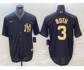 Men's New York Yankees #3 Babe Ruth Black Gold Cool Base Stitched Jersey