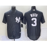 Men's New York Yankees #3 Babe Ruth Black Pinstripe Cool Base Stitched Baseball Jersey