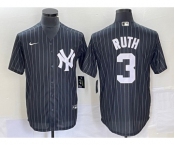 Men's New York Yankees #3 Babe Ruth Black Pinstripe Cool Base Stitched Baseball Jersey