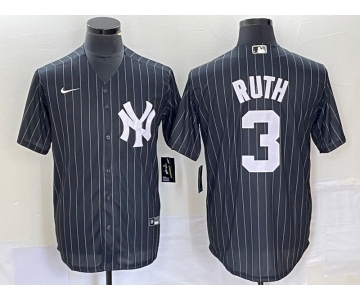 Men's New York Yankees #3 Babe Ruth Black Pinstripe Cool Base Stitched Baseball Jersey