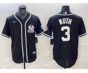 Men's New York Yankees #3 Babe Ruth Black White Cool Base Stitched Jersey