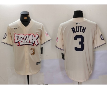 Men's New York Yankees #3 Babe Ruth Cream Limited Stitched Baseball Jerseys