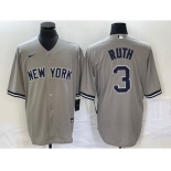 Men's New York Yankees #3 Babe Ruth Grey Stitched Cool Base Nike Jersey