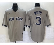 Men's New York Yankees #3 Babe Ruth Grey Stitched Cool Base Nike Jersey