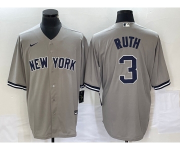 Men's New York Yankees #3 Babe Ruth Grey Stitched Cool Base Nike Jersey