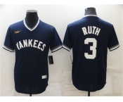 Men's New York Yankees #3 Babe Ruth Navy Blue Cooperstown Collection Stitched MLB Throwback Jersey