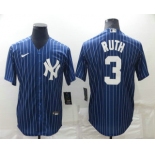 Men's New York Yankees #3 Babe Ruth Navy Blue Pinstripe Stitched MLB Cool Base Nike Jersey