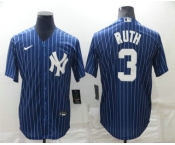 Men's New York Yankees #3 Babe Ruth Navy Blue Pinstripe Stitched MLB Cool Base Nike Jersey