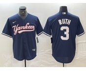 Men's New York Yankees #3 Babe Ruth Navy Cool Base Stitched Baseball Jersey