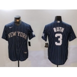 Men's New York Yankees #3 Babe Ruth Navy Pinstripe Fashion Cool Base Jersey