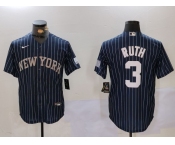 Men's New York Yankees #3 Babe Ruth Navy Pinstripe Fashion Cool Base Jersey