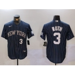 Men's New York Yankees #3 Babe Ruth Navy Pinstripe Fashion Cool Base Jerseys