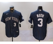 Men's New York Yankees #3 Babe Ruth Navy Pinstripe Fashion Cool Base Jerseys