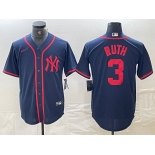 Men's New York Yankees #3 Babe Ruth Navy Red Fashion Cool Base Jersey