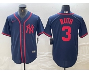 Men's New York Yankees #3 Babe Ruth Navy Red Fashion Cool Base Jersey