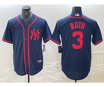 Men's New York Yankees #3 Babe Ruth Navy Red Fashion Cool Base Jersey