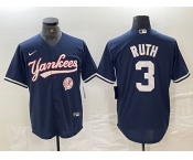 Men's New York Yankees #3 Babe Ruth Navy With Patch Cool Base Stitched Baseball Jersey