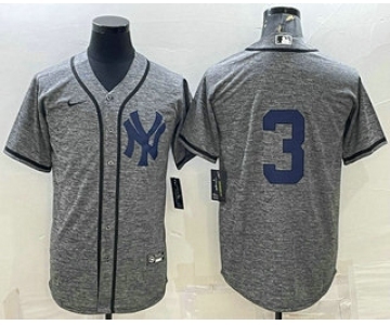 Men's New York Yankees #3 Babe Ruth No Name Grey Gridiron Cool Base Stitched Jerse