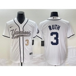 Men's New York Yankees #3 Babe Ruth Number White With Patch Cool Base Stitched Baseball Jersey