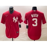 Men's New York Yankees #3 Babe Ruth Red Fashion Cool Base Jersey