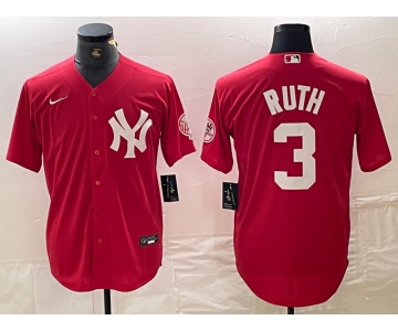 Men's New York Yankees #3 Babe Ruth Red Fashion Cool Base Jersey