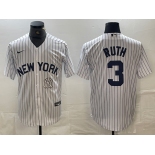 Men's New York Yankees #3 Babe Ruth White 2024 Cool Base Stitched Jersey