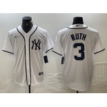 Men's New York Yankees #3 Babe Ruth White Fashion Cool Base Jersey