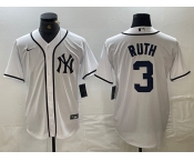 Men's New York Yankees #3 Babe Ruth White Fashion Cool Base Jersey