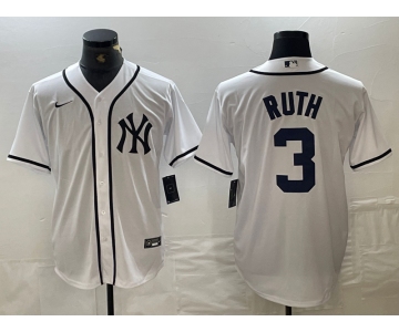 Men's New York Yankees #3 Babe Ruth White Fashion Cool Base Jersey