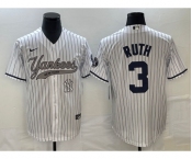 Men's New York Yankees #3 Babe Ruth White With Patch Cool Base Stitched Baseball Jersey