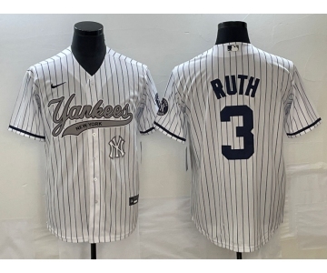 Men's New York Yankees #3 Babe Ruth White With Patch Cool Base Stitched Baseball Jersey