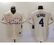 Men's New York Yankees #4 Lou Gehrig Cream Limited Stitched Baseball Jersey