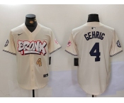 Men's New York Yankees #4 Lou Gehrig Cream Limited Stitched Baseball Jerseys