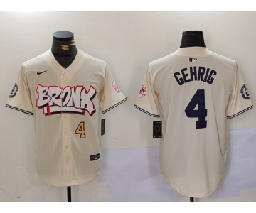 Men's New York Yankees #4 Lou Gehrig Cream Limited Stitched Baseball Jerseys