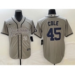 Men's New York Yankees #45 Gerrit Cole Gray With Patch Cool Base Stitched Baseball Jersey