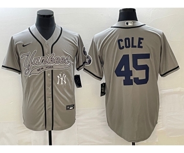 Men's New York Yankees #45 Gerrit Cole Gray With Patch Cool Base Stitched Baseball Jersey