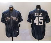 Men's New York Yankees #45 Gerrit Cole Navy Pinstripe Fashion Cool Base Jersey