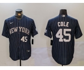 Men's New York Yankees #45 Gerrit Cole Navy Pinstripe Fashion Cool Base Jerseys