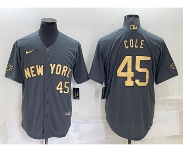 Men's New York Yankees #45 Gerrit Cole Number Grey 2022 All Star Stitched Cool Base Nike Jersey