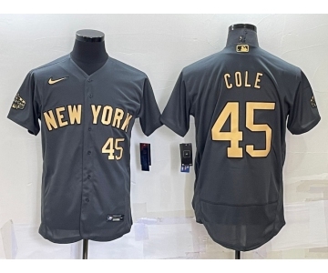 Men's New York Yankees #45 Gerrit Cole Number Grey 2022 All Star Stitched Flex Base Nike Jersey