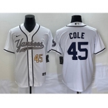 Men's New York Yankees #45 Gerrit Cole Number White With Patch Cool Base Stitched Baseball Jersey